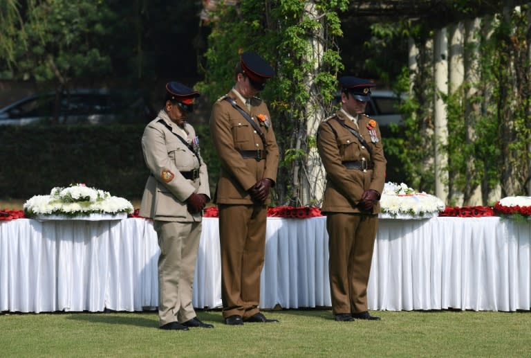 British Army officers pay their respects at a ceremony at Delhi War Cemetery