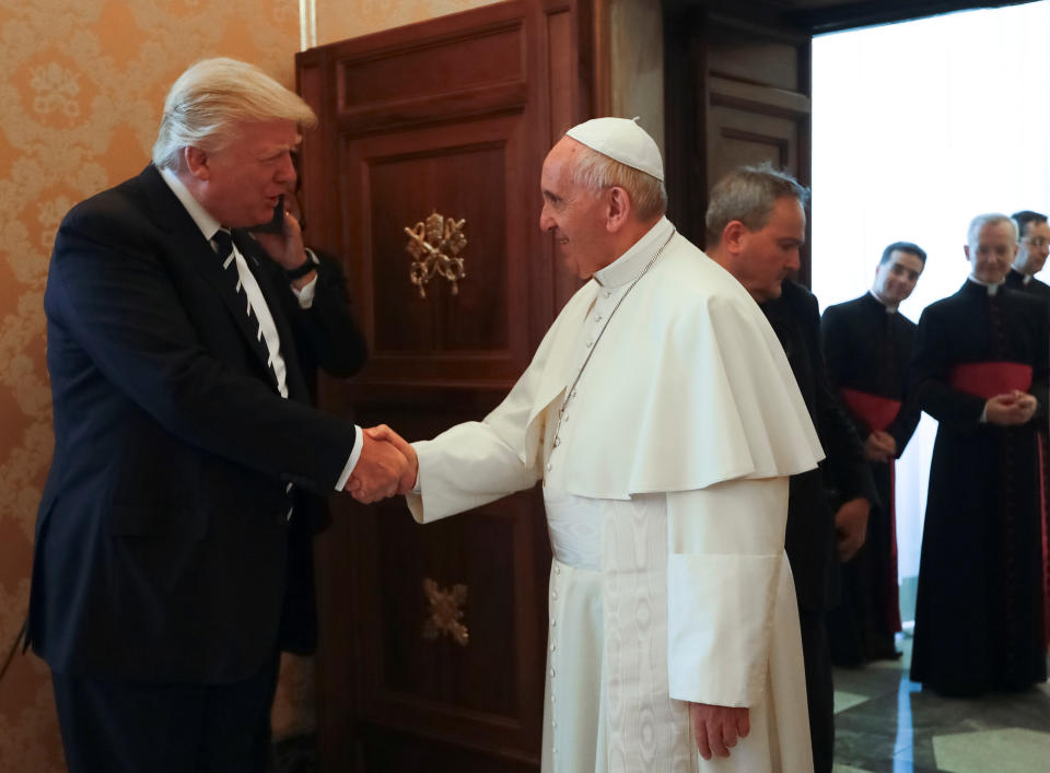 Pope Francis meets U.S. President Donald Trump and his wife Melania during a private audience at the Vatican, May 24, 2017. (Photo: POOL New / Reuters)