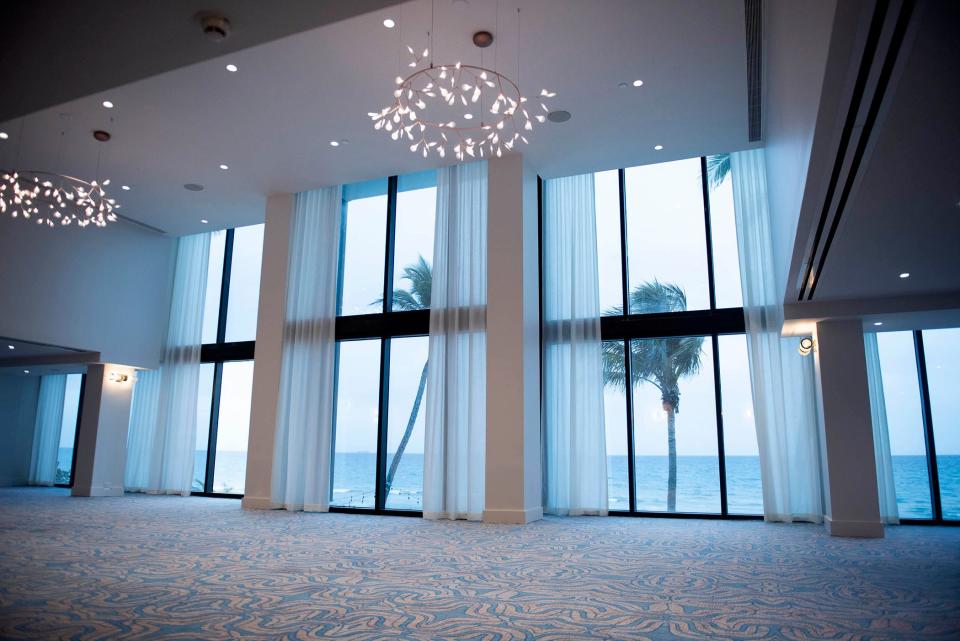 The ballroom at the Tideline Palm Beach Ocean Resort and Spa was given a brighter look and feel as part of the recently completed $20 million renovation.