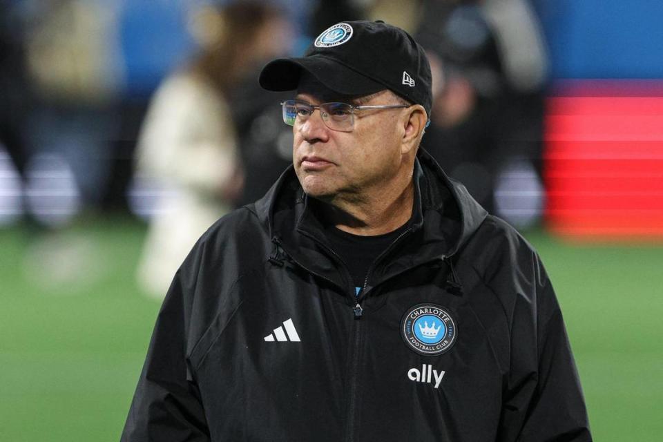 Charlotte FC owner David Tepper looks on from the field after a victory against New York City FC, 1-0, after the home opener at Bank of America Stadium in Charlotte, NC on February 24, 2024.