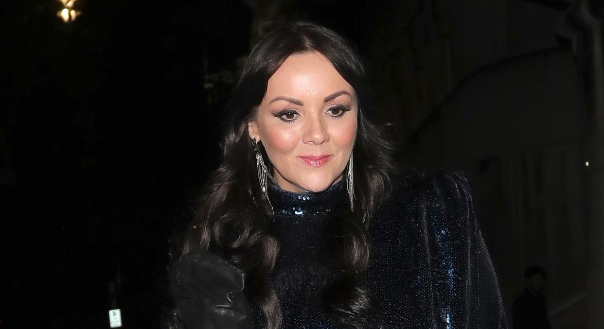 Martine McCutcheon wowed in a pair of stylish black leather trousers for filming. (Getty images)