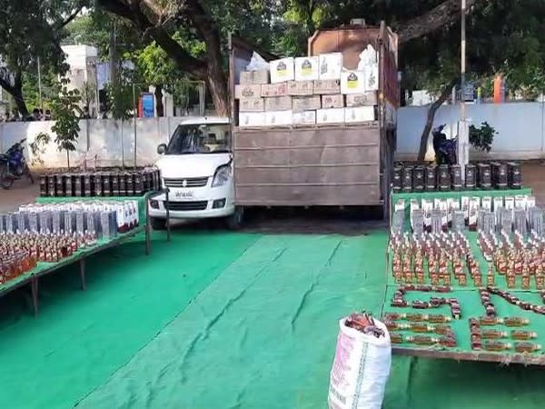 Illegal liquor worth over Rs 13 lakhs seized by Andhra Pradesh Police [Photo/ANI]