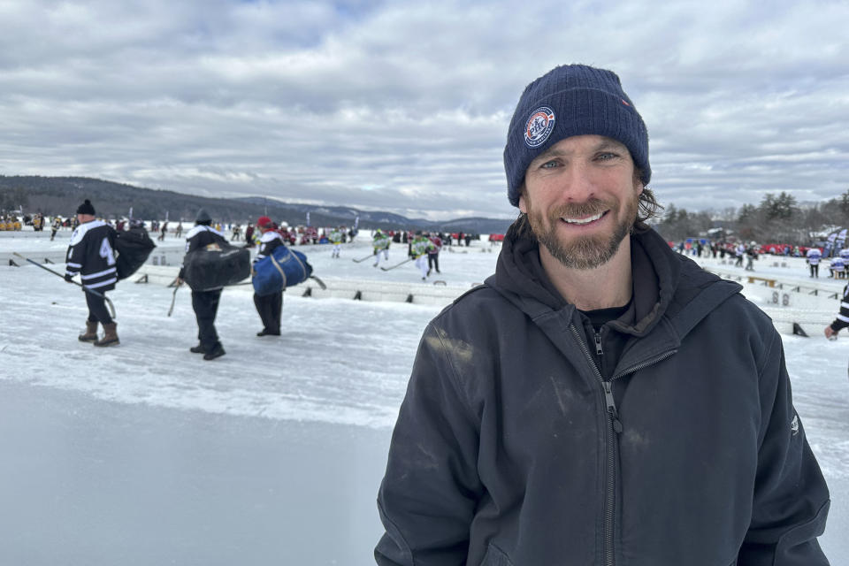 Pond Hockey Classic founder Scott Crowder poses for a photo in Meredith, N.H., on Friday, Feb. 2, 2024. Like many winter traditions on lakes across the U.S., pond hockey is under threat from climate change. (AP Photo/Nick Perry)