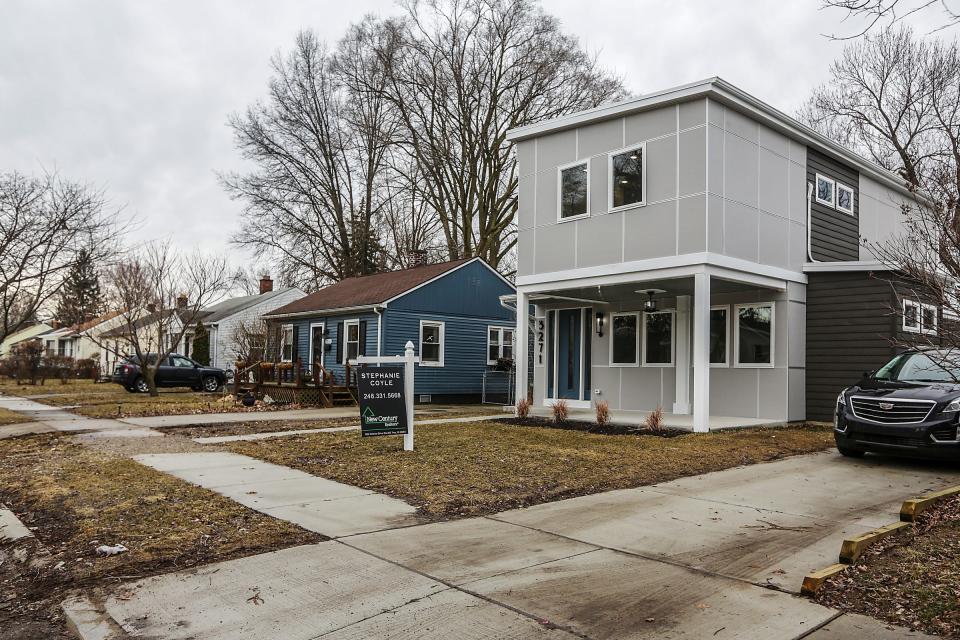 A new construction made from 5 and half shipping containers is for sale for $450,000 in Ferndale, Mich. photographed on March 14, 2019. The home was built on an empty lot.