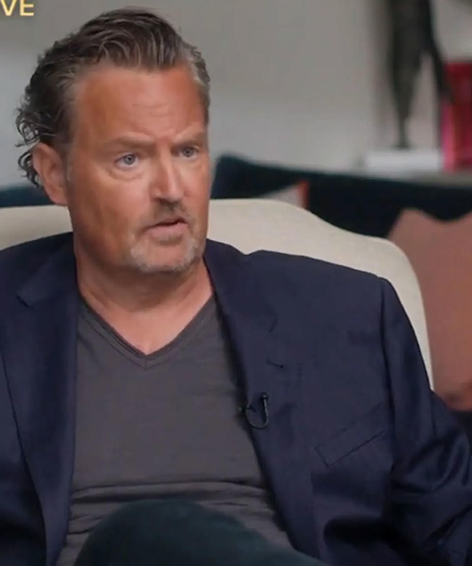 Matthew Perry talking to Diane Sawyer