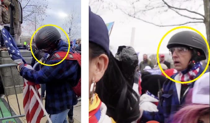 Multiple public source videos revealed that Homol, at some point, donned a black helmet with an American flag drawn on the side.