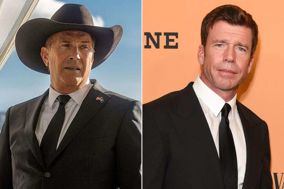 <p>Paramount; Presley Ann/Getty</p> (L-R) Kevin Costner and Taylor Sheridan.