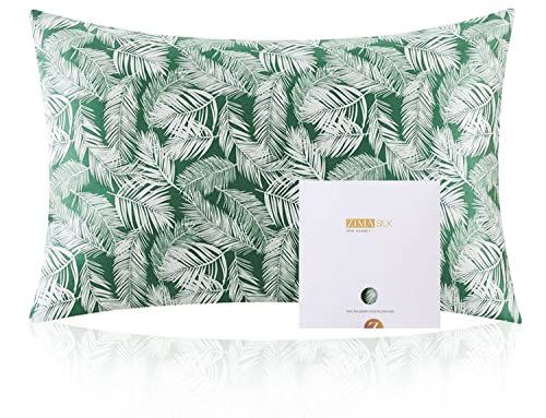 2) ZIMASILK 100% Mulberry Silk Pillowcase for Hair and Skin Health,Both Sides 19 Momme Silk Floral Print,1pc(Queen 20''x30'',Green Leaves)