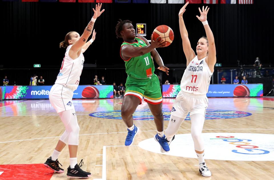 Seen here, Mali's Kamite Elisabeth Dabou shoots during the women's basketball World Cup group game against Serbia in Sydney. 