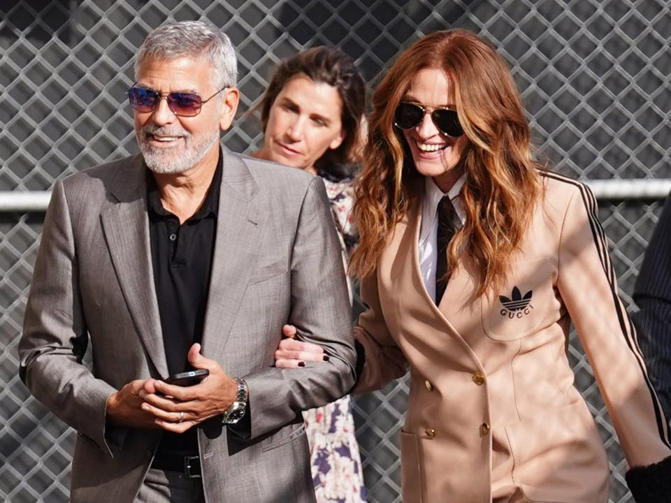 LOS ANGELES, CA - OCTOBER 13: George Clooney and Julia Roberts are seen at "Jimmy Kimmel Live" on October 13, 2022 in Los Angeles, California. (Photo by JOCE/Bauer-Griffin/GC Images)