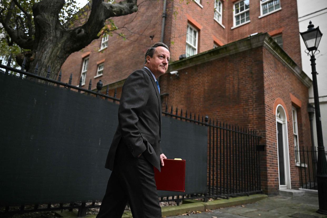 Britain's Foreign Secretary David Cameron arrives to attend a cabinet meeting in central London on November 14, 2023 following a reshuffle. (Photo by Ben Stansall / AFP) (Photo by BEN STANSALL/AFP via Getty Images)