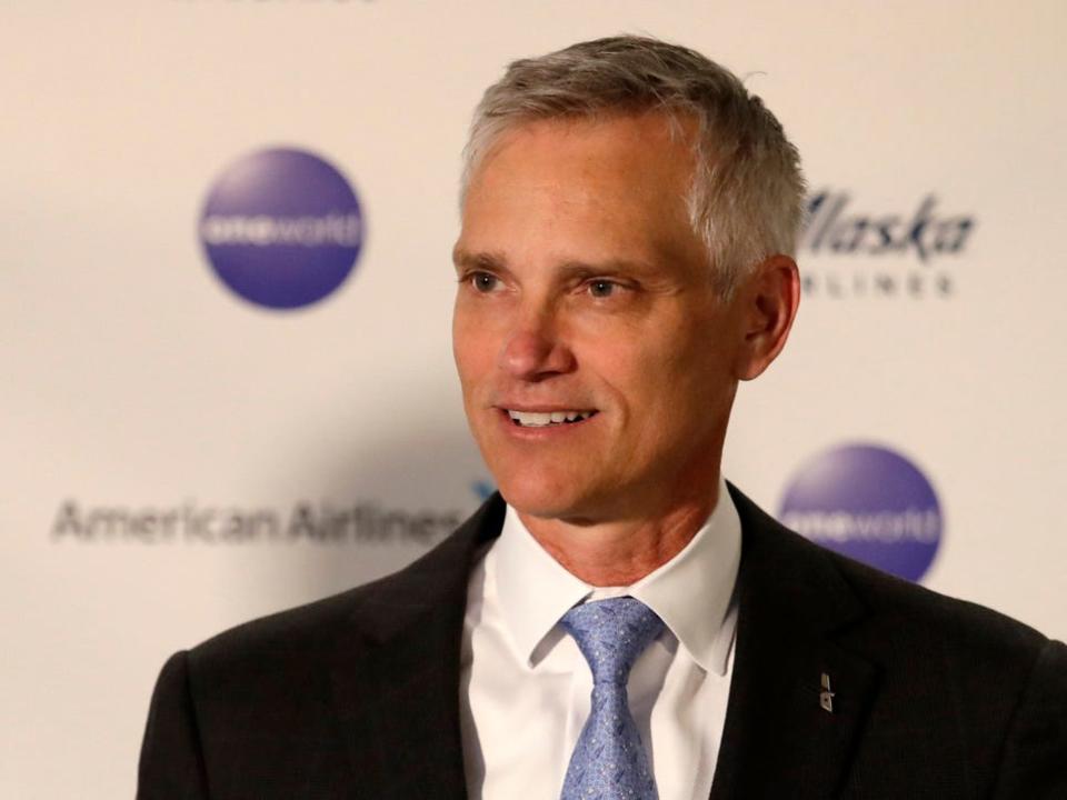 American Airlines' incoming CEO Robert Isom speaks at a news conference about the company's new partnership with Alaska Airlines in February 2020.