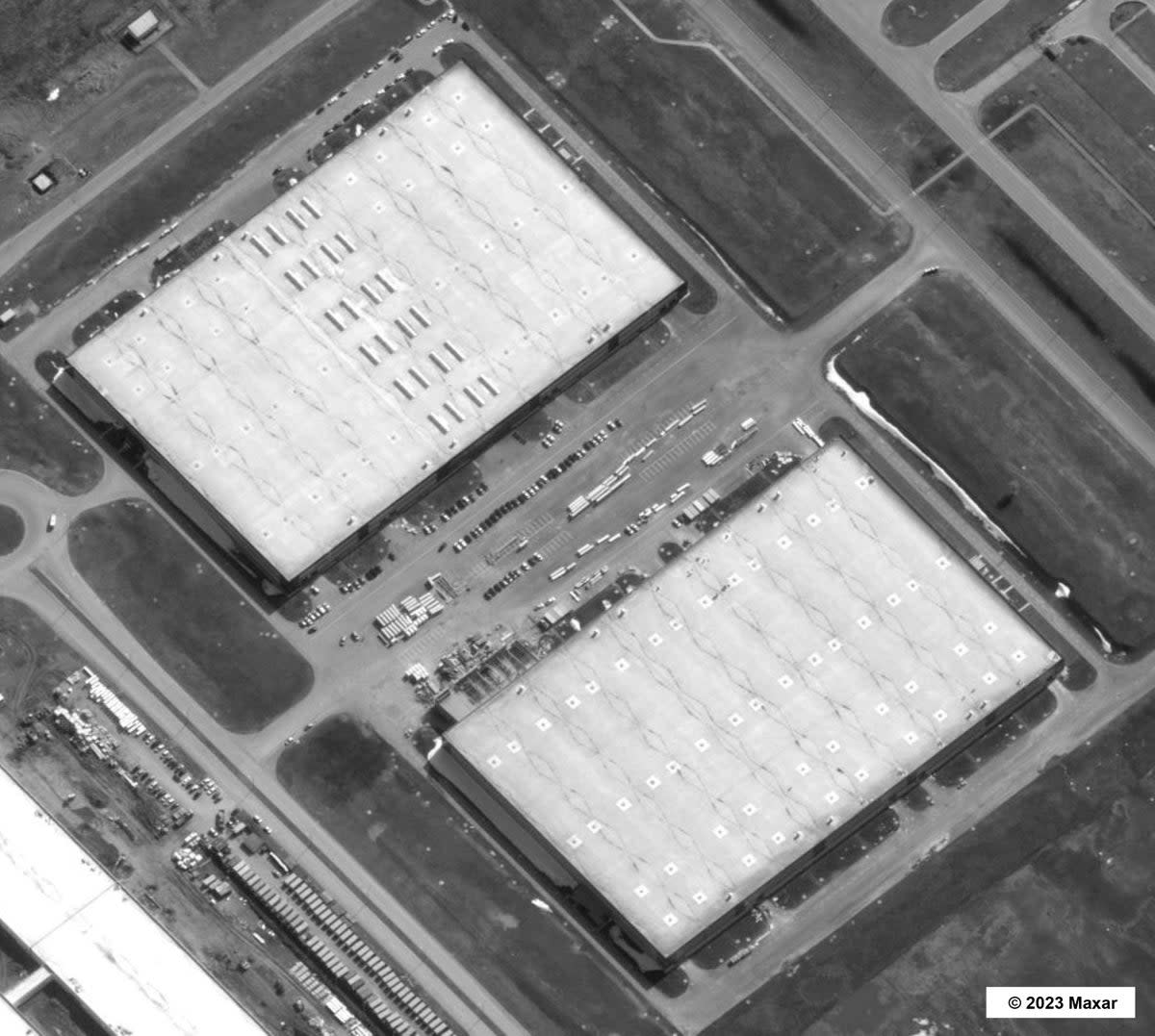 This image provided by Maxar Technologies and released by The White House shows an industrial site several hundred miles east of Moscow where US intelligence officials believe Russia is building a drone factory with Iran’s help, (Maxar Technologies via AP)