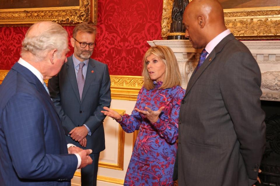 The Prince of Wales, Hugh Dennis, Kate Garraway and Colin Salmon during a ceremony to recognise winners of the Prince’s Trust awards at St James’s Palace in London (Tim P. Whitby/PA) (PA Wire)