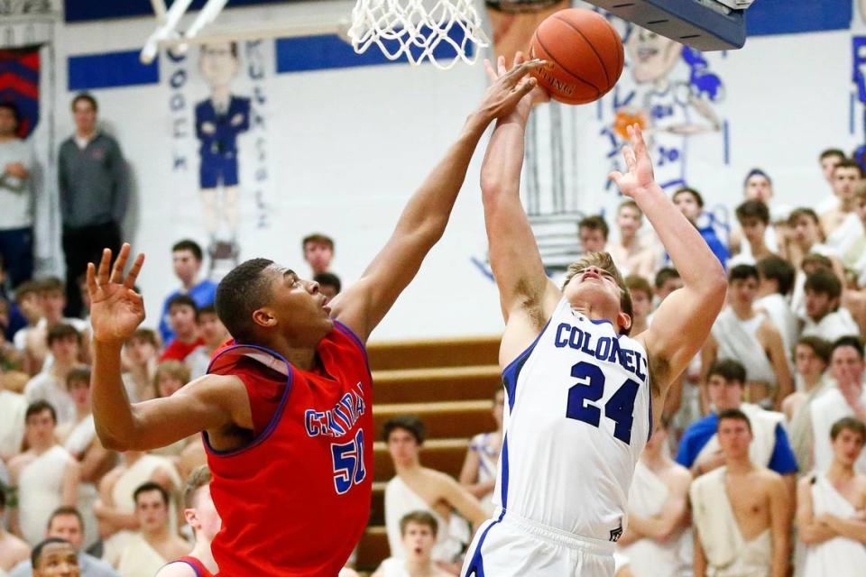 At Madison Central, Isaiah Cozart (50) set the Kentucky high school boys basketball record for career blocked shots with 716.