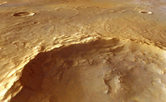 This large crater, which measures15 miles (25 kilometers) across, has excavated rocks which have been altered by groundwater in the crust before the impact occurred. Using ESA's Mars Express and NASA's Mars Reconnaissance Orbiter, scientists ha