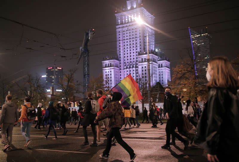 People protest against imposing further restrictions on abortion law in Warsaw