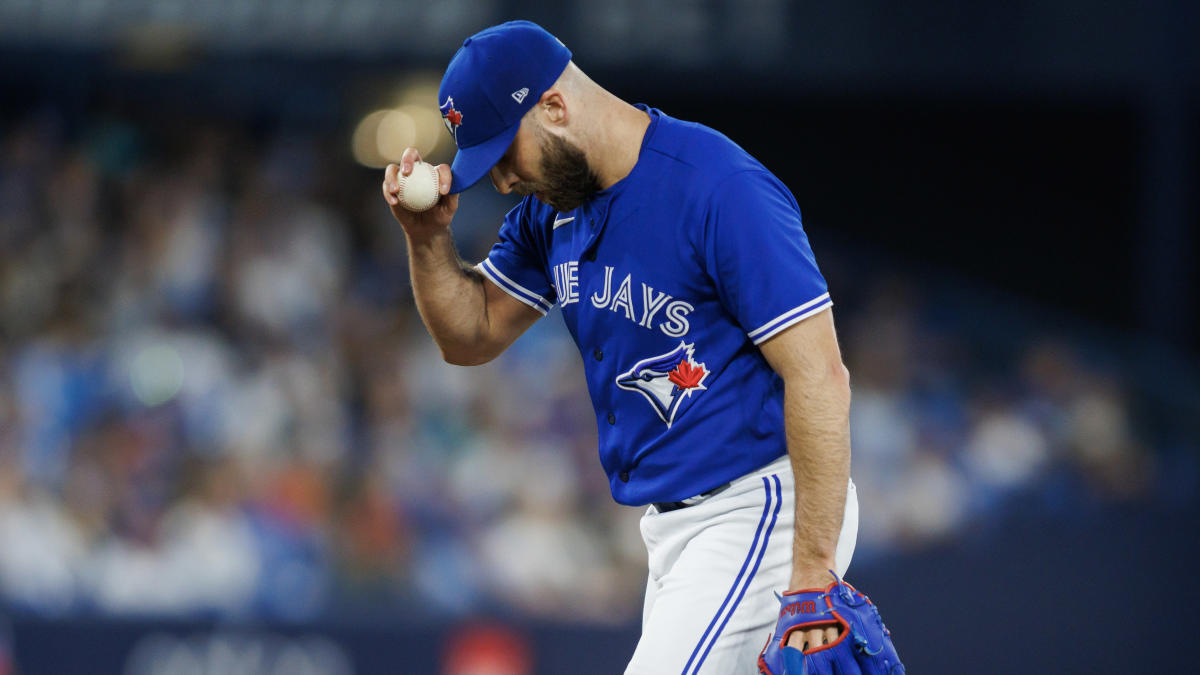 View of a Toronto Blue Jays logo on a jersey worn by a member of the  News Photo - Getty Images