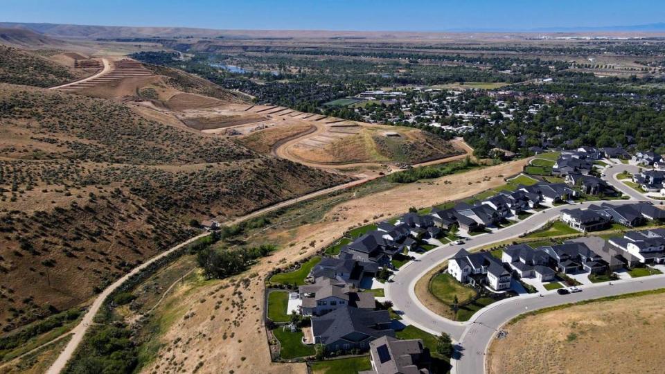 The future Harris Ranch East subdivision, which can be seen in center, from Boise Hunter Homes would add 59 new homes built into the Boise Foothills. Boise Hunter Homes also built Harris Ranch North, seen at bottom, which is nearly complete.