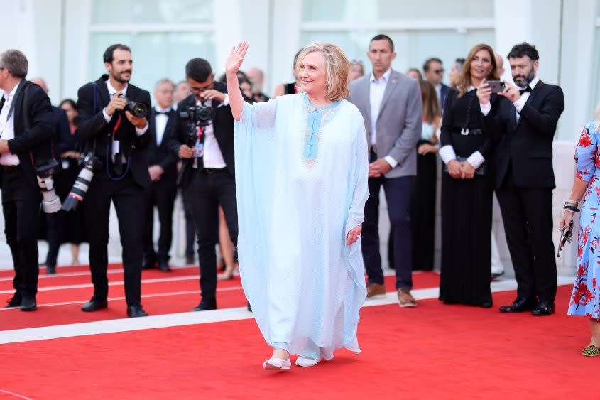 Hillary Clinton attends the Netflix film ‘White Noise’ and opening ceremony red carpet at the Venice Film Festival - Credit: Photo by Andreas Rentz/Getty Images for Netflix