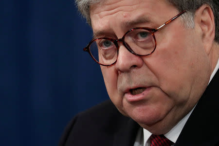 U.S. Attorney General William Barr speaks at a news conference to discuss Special Counsel Robert Mueller’s report on Russian interference in the 2016 U.S. presidential race, in Washington, U.S., April 18, 2019. REUTERS/Jonathan Ernst