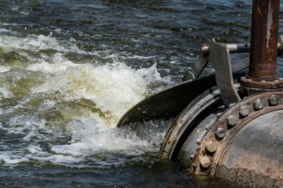 Water flows in from Clear Lake to the water treatment plant in West Palm Beach, Florida on June 3, 2021.