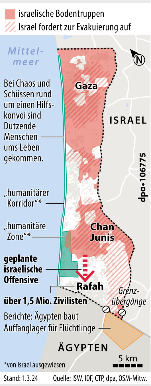 "Militärische Lage im Gazastreifen (Aktualisierung)", Grafik: J. Reschke, Redaktion: J. Schneider
