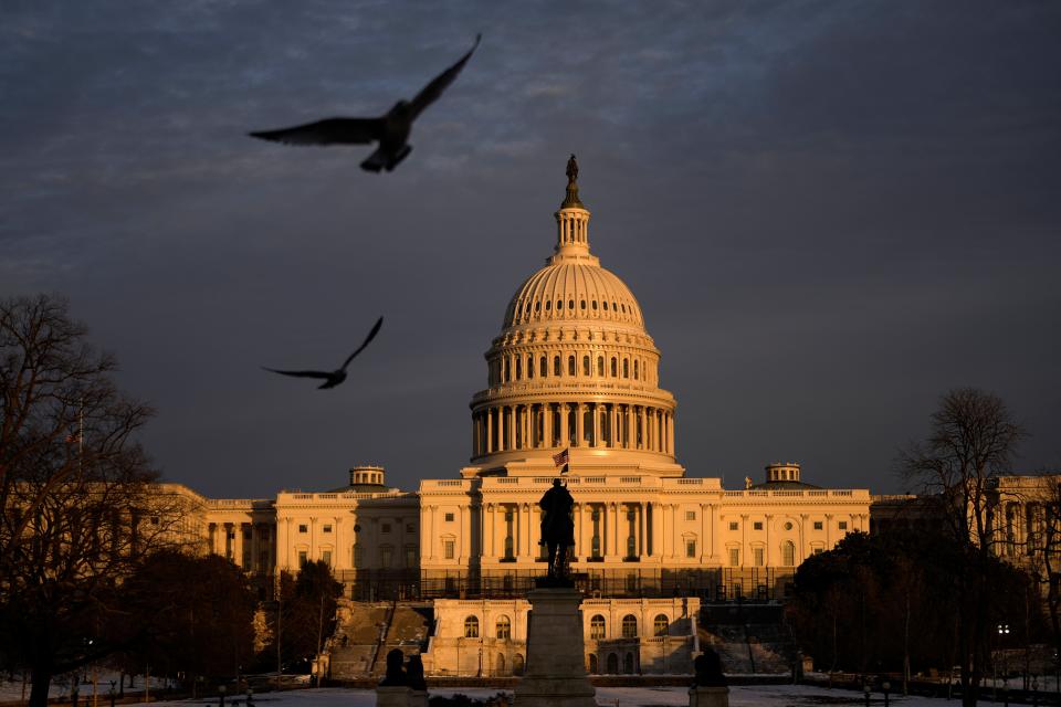 A view of the U.S. Capitol at sunset.