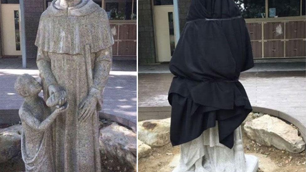 Catholic school forced to cover up 'offensive' statue after online backlash