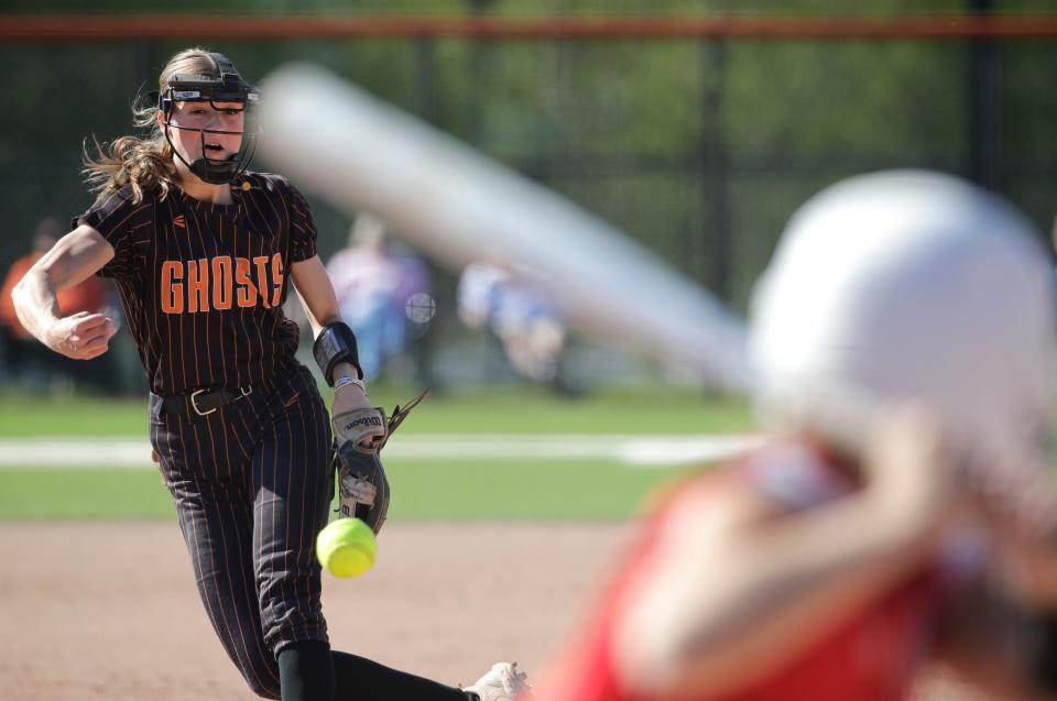 Kaukauna's Karly Meredith pitches against Kimberly during a Fox Valley Association game Friday in Kaukauna.