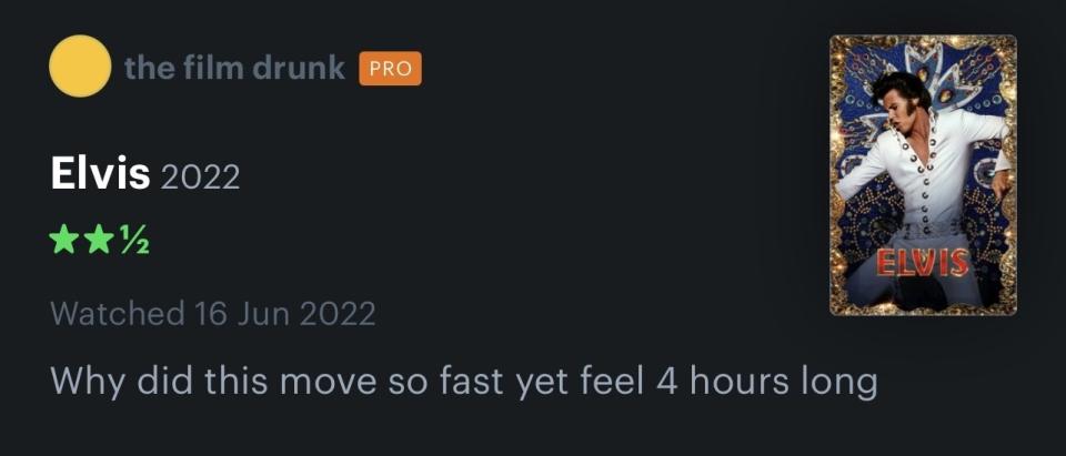 Letterboxd comment for Elvis film