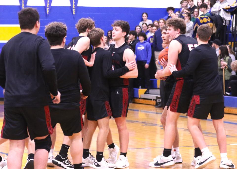 Rosecrans celebrates Friday's Division IV sectional final win at Steubenville Catholic Central.