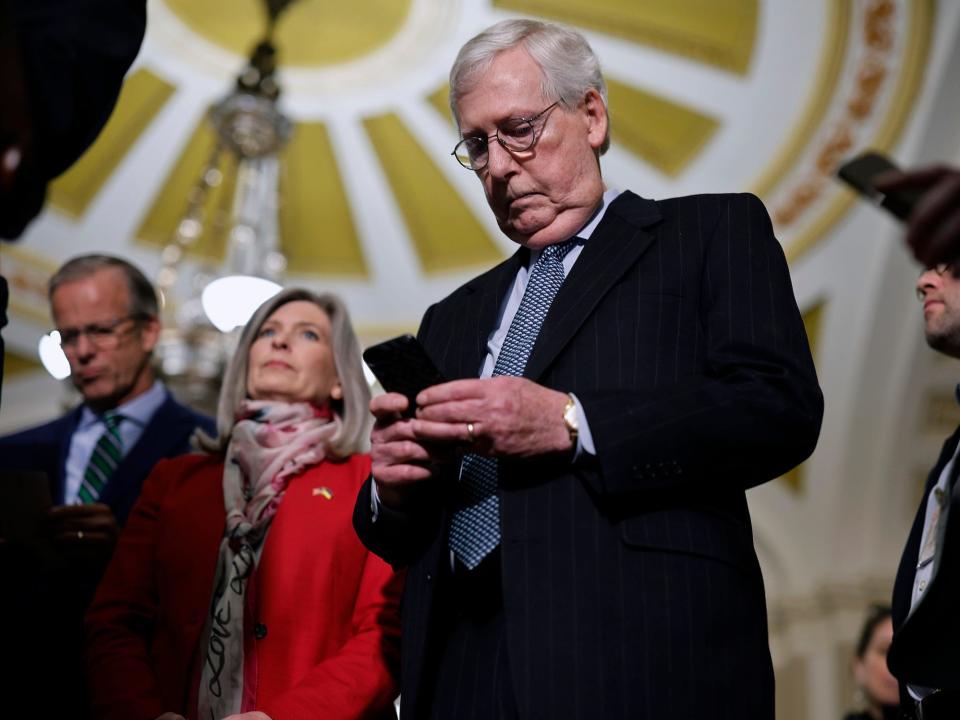 McConnell at his weekly press conference on February 14, 2023.