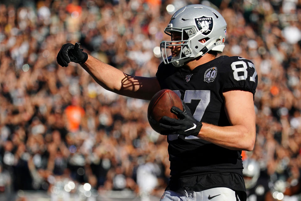 Foster Moreau has been part of the Raiders' strong rookie class of contributors. (Photo by Daniel Shirey/Getty Images)