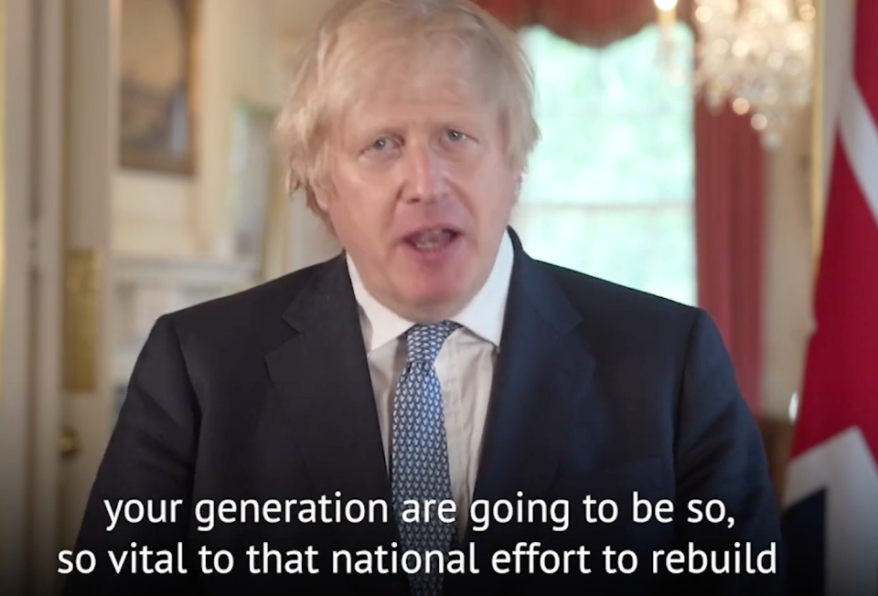 Boris Johnson addressing 2020 school leavers: Downing Street