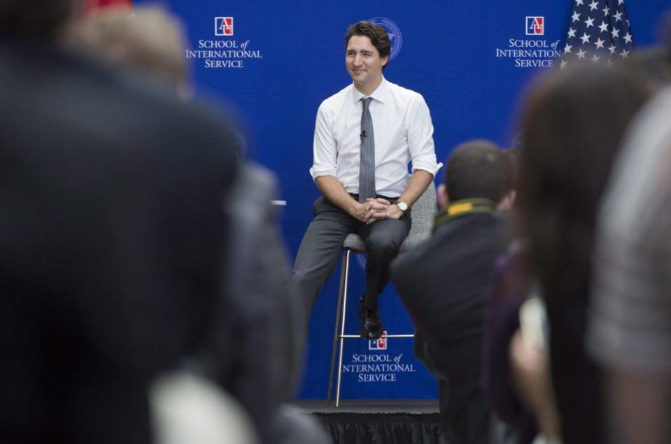 Prime Minister Justin Trudeau listens to a question from a student at American University, Friday, March 11, 2016 in Washington. THE CANADIAN PRESS/Paul Chiasson