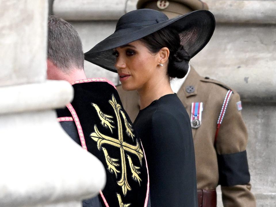 The Duchess of Sussex arrives at the funeral of Queen Elizabeth II.