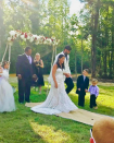 <p>“Yesterday was magical,” she captioned an Instagram pic that showed her and her new husband walking down the aisle after exchanging wedding vows. Evans’s sons from previous relationships —Jace Evans, 7, and Kaiser Griffith, 2 — could both be seen in the photo. As for that dress, the Martina Liana “French-inspired” lace gown cost a whopping $2,999. Thanks, MTV! (Photo: <a rel="nofollow noopener" href="https://www.instagram.com/p/BZbolJWA_CX/?hl=en&taken-by=j_evans1219" target="_blank" data-ylk="slk:Jenelle Evans via Instagram;elm:context_link;itc:0;sec:content-canvas" class="link ">Jenelle Evans via Instagram</a>) </p>