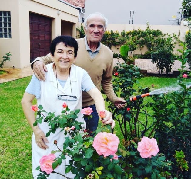 The author's mom and dad in the garden at their home in Johannesburg during the COVID pandemic in 2020. 