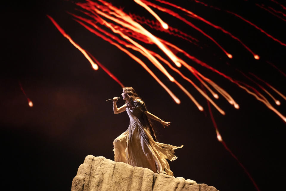 Alyona alyona & Jerry Heil of Ukraine perform the song Teresa & Maria during the Grand Final of the Eurovision Song Contest in Malmo, Sweden, Saturday, May 11, 2024. (AP Photo/Martin Meissner)