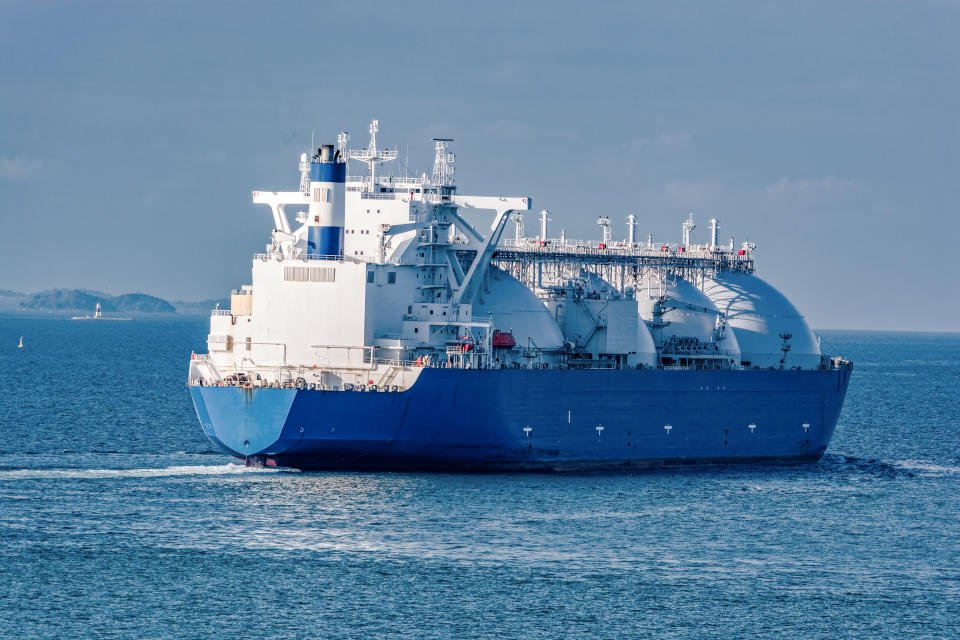 A natural gas tanker ship at sea