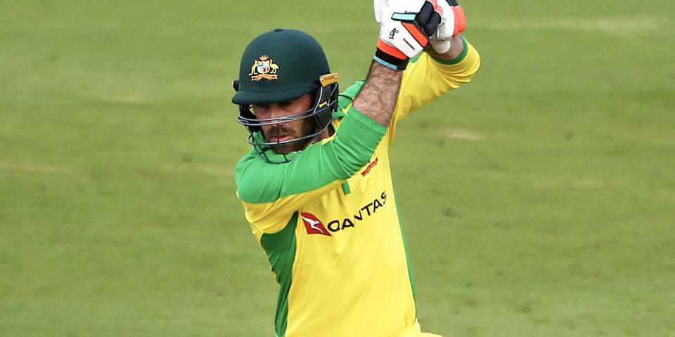 Glenn Maxwell hitting a cover drive during a trial match for Australia.