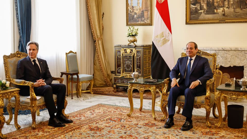 US Secretary of State Antony Blinken (L) meets with Egyptian President Abdel Fattah al-Sisi at al-Ittihadiya presidential palace in Cairo, on January 30, 2023. - Blinken arrived on January 29 in Egypt at the start of a Middle East trip on which he will look to notch down Israeli-Palestinian tensions after an eruption of violence. (Photo by Khaled DESOUKI / POOL / AFP) (Photo by KHALED DESOUKI/POOL/AFP via Getty Images) - Khaled Desouki/Pool/AFP/Getty Images