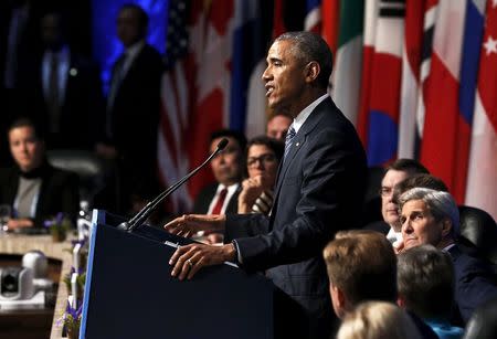 U.S. President Barack Obama delivers remarks to the GLACIER Conference at the Dena'ina Civic and Convention Center in Anchorage, Alaska August 31, 2015. REUTERS/Jonathan Ernst