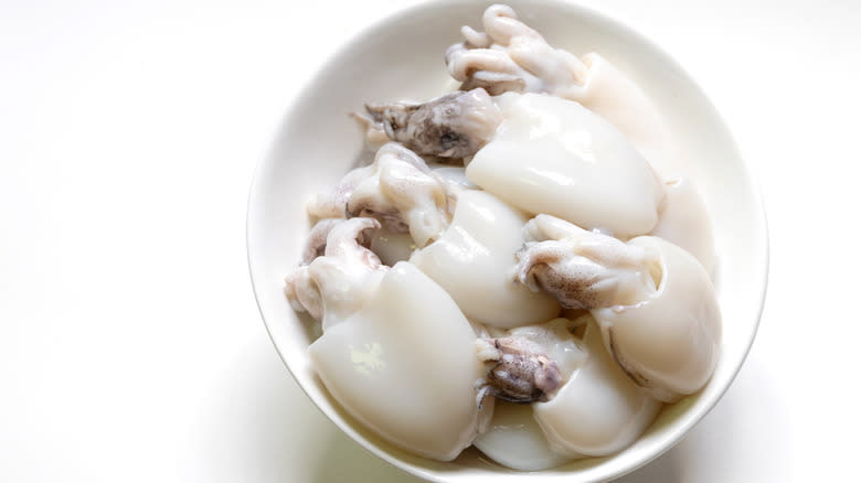 A bowl of raw squid