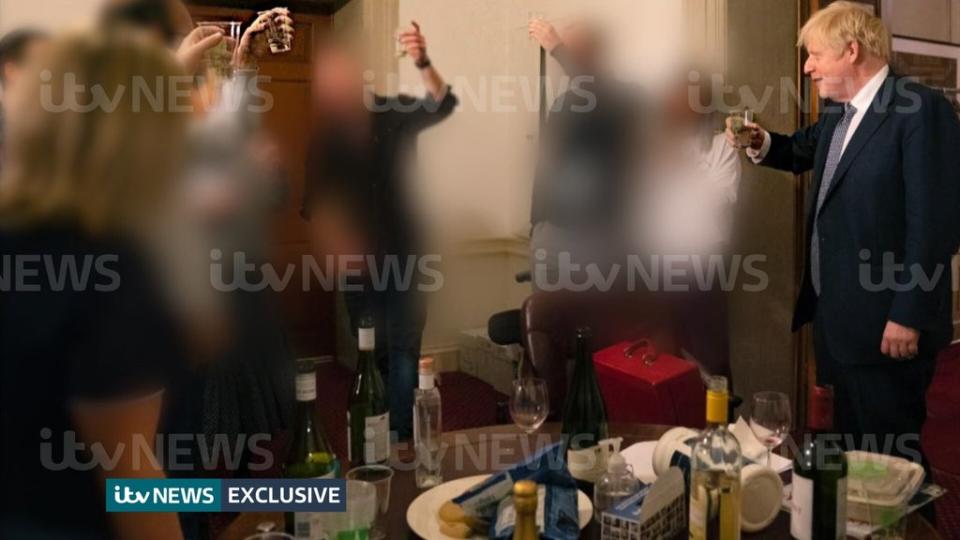 The Prime Minister raising a glass at a leaving party on November 13 2020 (ITV/PA) (PA Media)