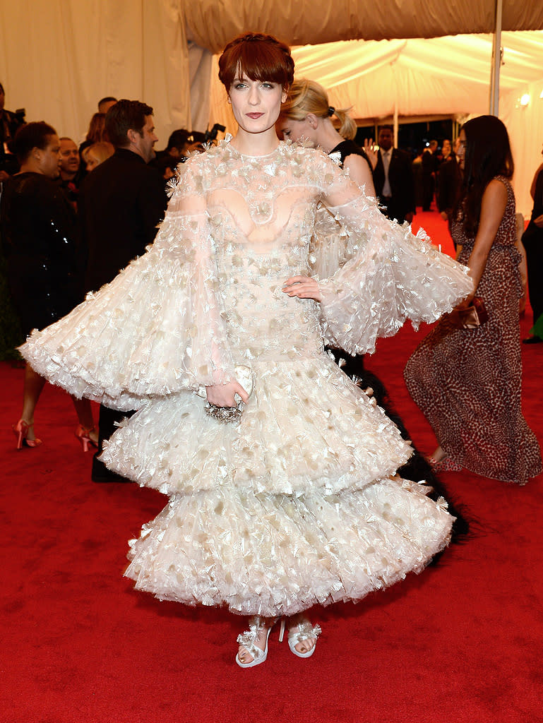 Florence + the Machine singer Florence Welch stepped out in an over-the-top creation from Alexander McQueen.