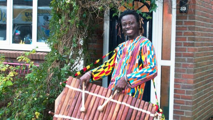 N'Famady Kouyate with his balafonist in Cardiff