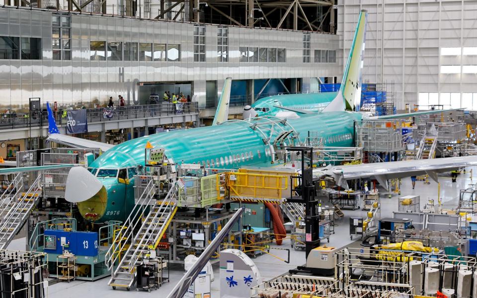 Boeing 737 Max aircraft are assembled at the Boeing Renton Factory in Renton, Washington