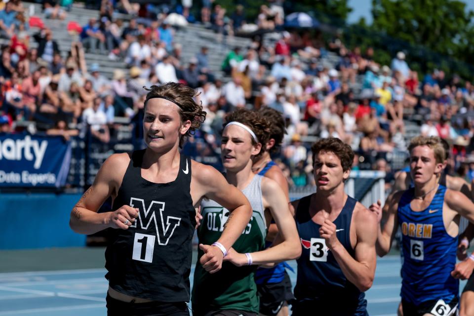 Runners compete in the 5A boys 3,200-meter finals at the Utah high school track and field championships at BYU in Provo on Thursday, May 18, 2023. | Spenser Heaps, Deseret News